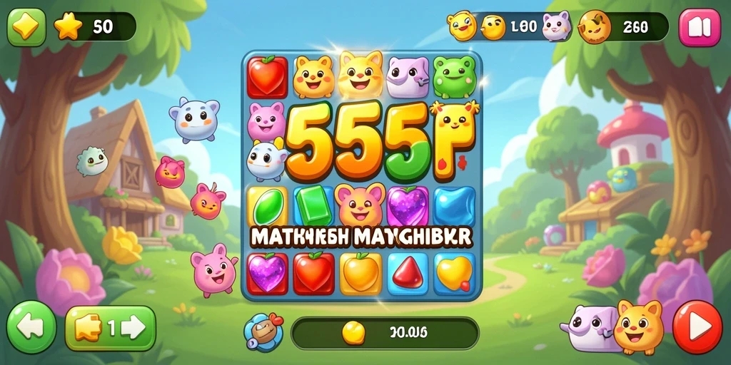 Screenshot gameplay 555F menampilkan tantangan Match-3 yang seru.