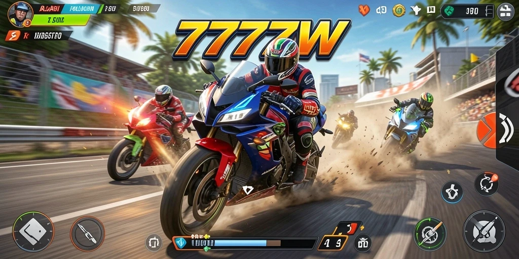 Tampilan action balapan motor yang mengesankan dalam 7777W.