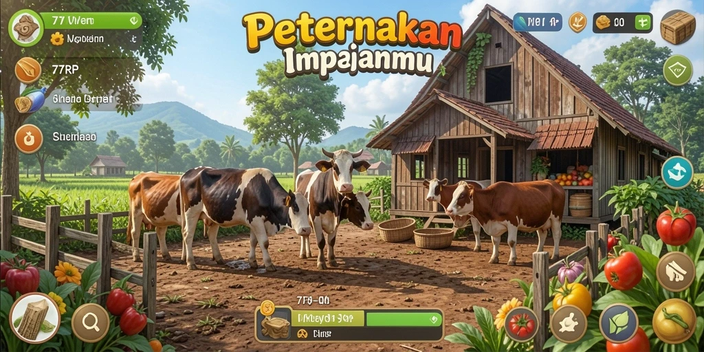 Screenshot dari gameplay <strong>77RP</strong> yang menampilkan aktivitas bertani yang menyenangkan.