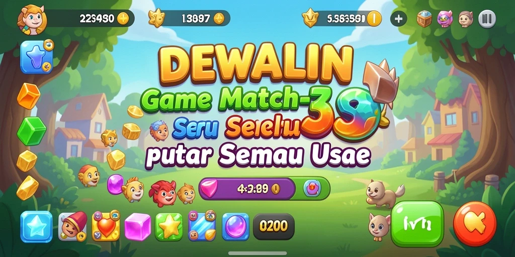 Tampilan gameplay seru DEWALIN dengan kombinasi permata berwarna-warni.