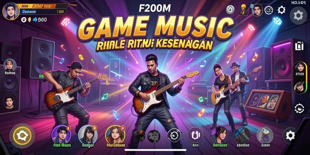 Screenshot utama F200M menampilkan gameplay yang menarik dengan berbagai pilihan lagu.