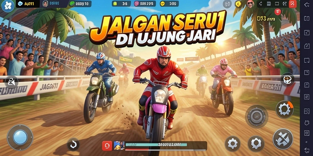 Screenshot utama JAGO11 menampilkan aksi balapan yang seru.