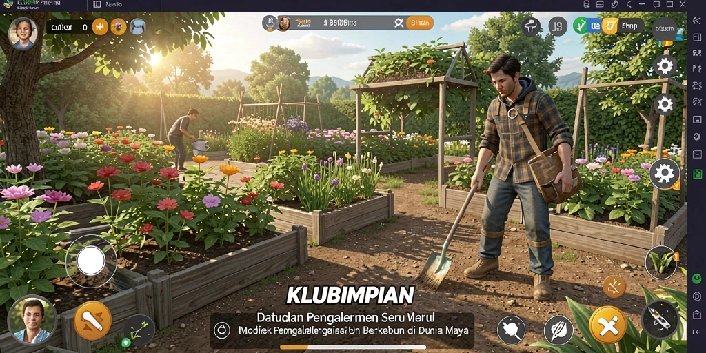 Screenshot gameplay KLUBIMPIAN menampilkan aktivitas berkebun yang seru dan interaktif.