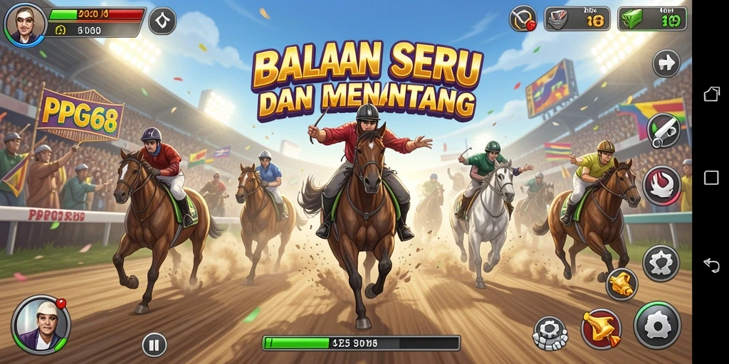 Screenshot gameplay PGG68 menampilkan aksi balapan mendebarkan.