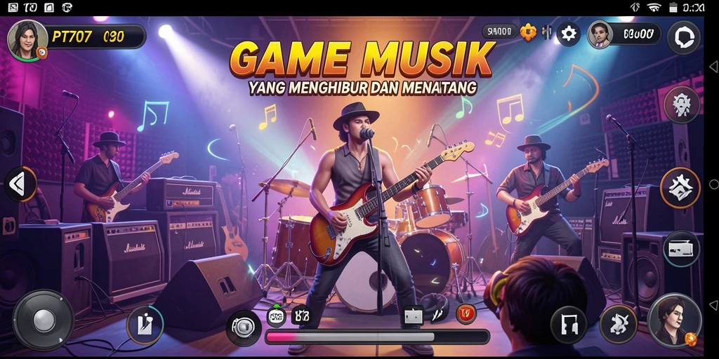 Tampilan gameplay PT707 dengan berbagai pilihan lagu menarik.