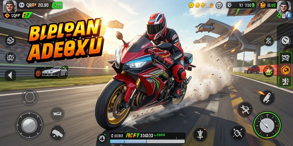 Screenshot utama menunjukkan aksi balap motor yang seru di <strong>QQRP</strong>.