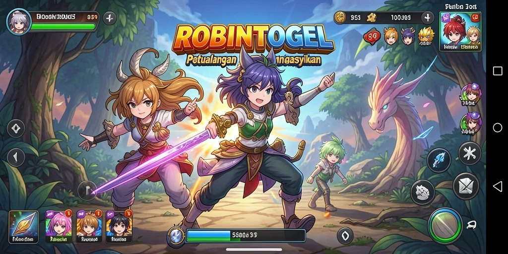 Tampilan gameplay ROBINTOGEL yang penuh aksi Anime.
