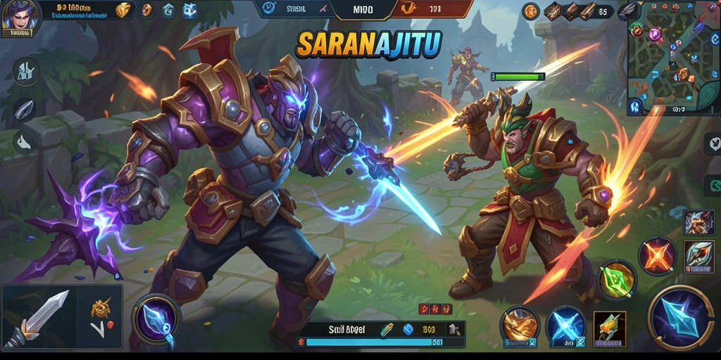 Tampilan gameplay seru dari SARANAJITU di pertandingan MOBA.